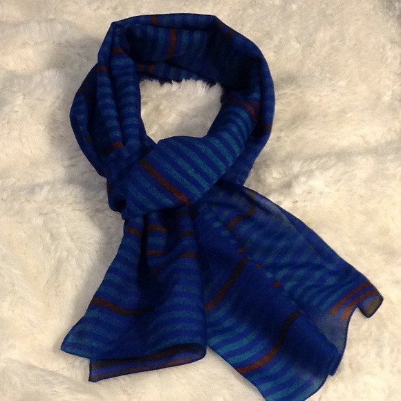 ❌GIFTED❌Made in ITALY SCARF blue+Stripes 60"x 10" - Picture 2 of 5